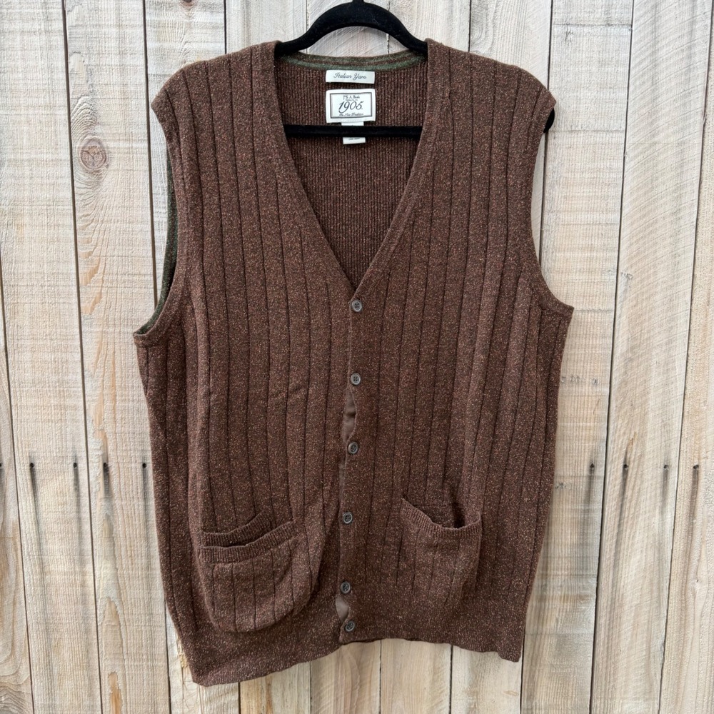 Jos A Bank 1905 Men's L Brown Merino Wool Silk Tweed Cardigan Vest Grandpacore